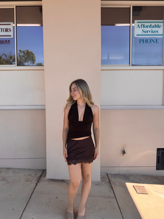 Halter wrap top in Chocolate