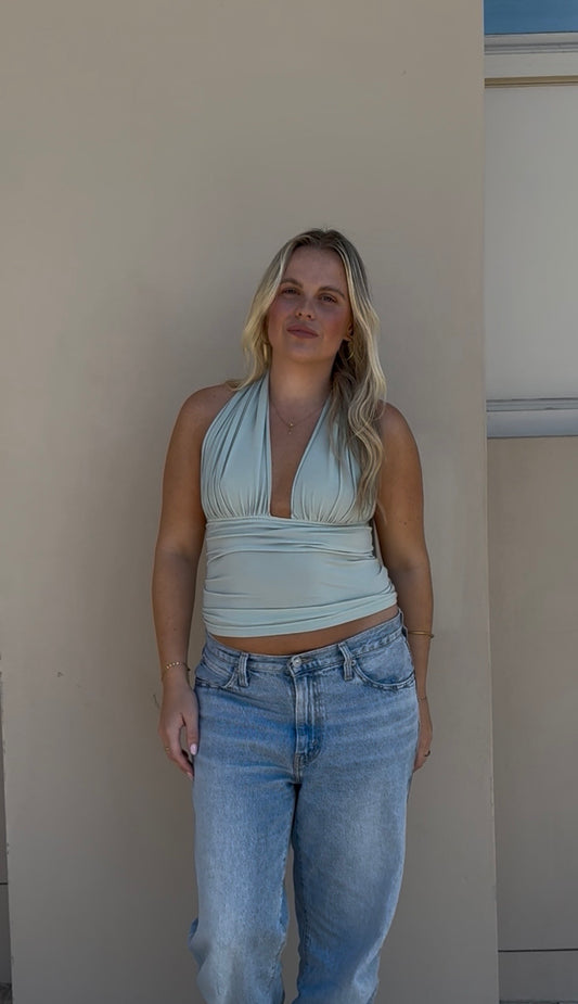 Halter Wrap Top in Sage